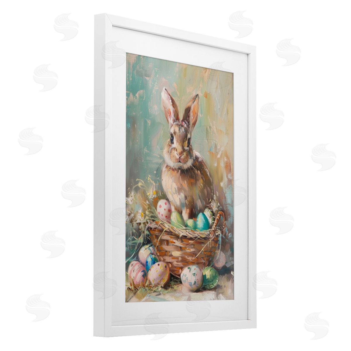 LSR Design Studio Spring Easter Bunny Basket Canvas Wall Art Print