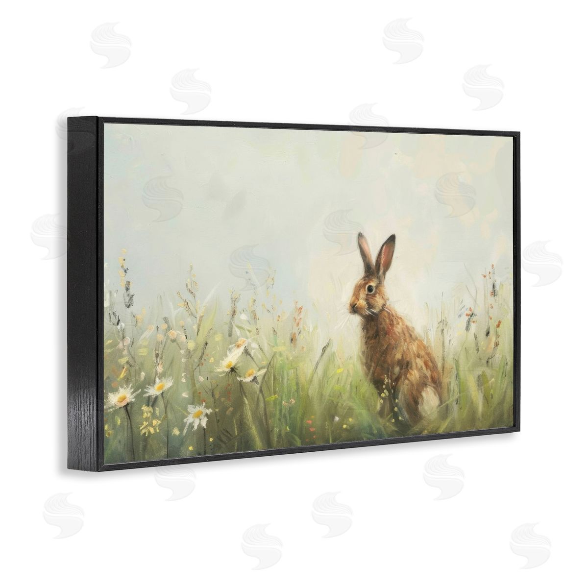 LSR Design Studio Brown Rabbit with Daisies Canvas Wall Art Print