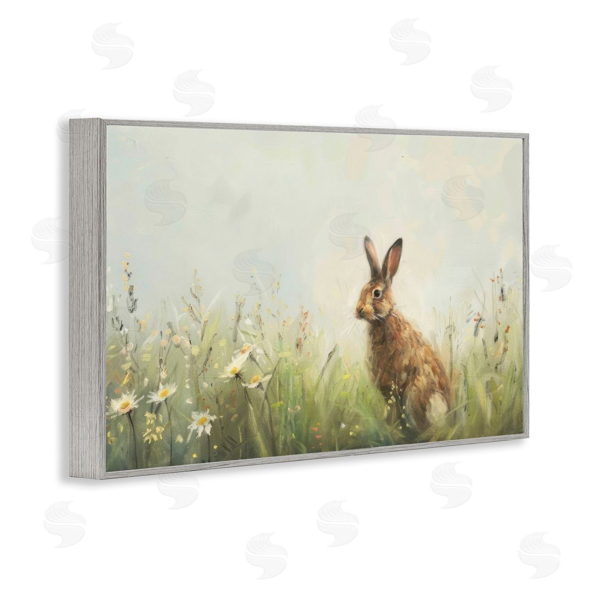 LSR Design Studio Brown Rabbit with Daisies Canvas Wall Art Print