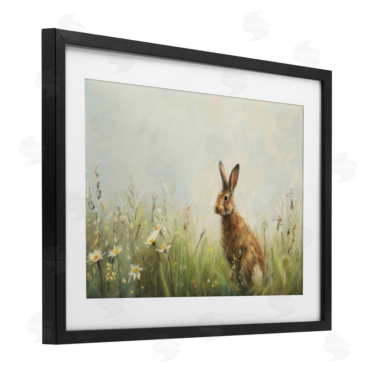LSR Design Studio Brown Rabbit with Daisies Canvas Wall Art Print