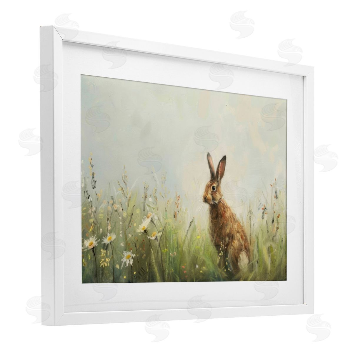 LSR Design Studio Brown Rabbit with Daisies Canvas Wall Art Print