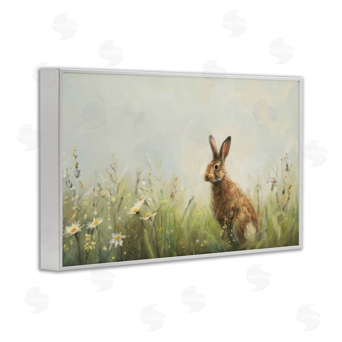 LSR Design Studio Brown Rabbit with Daisies Canvas Wall Art Print
