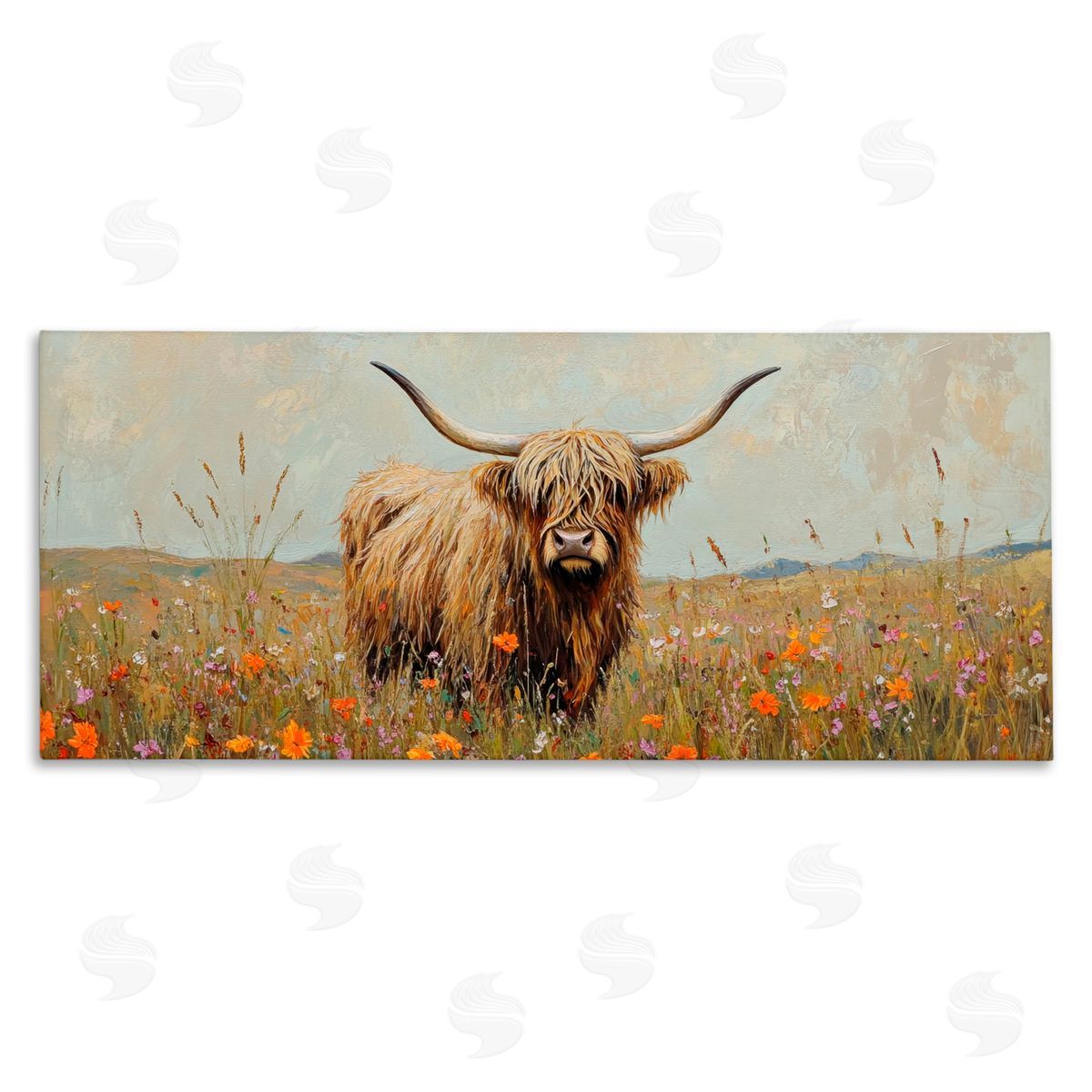 Petal Prints Design Longhorn And Wildflowers Canvas Wall Art Print