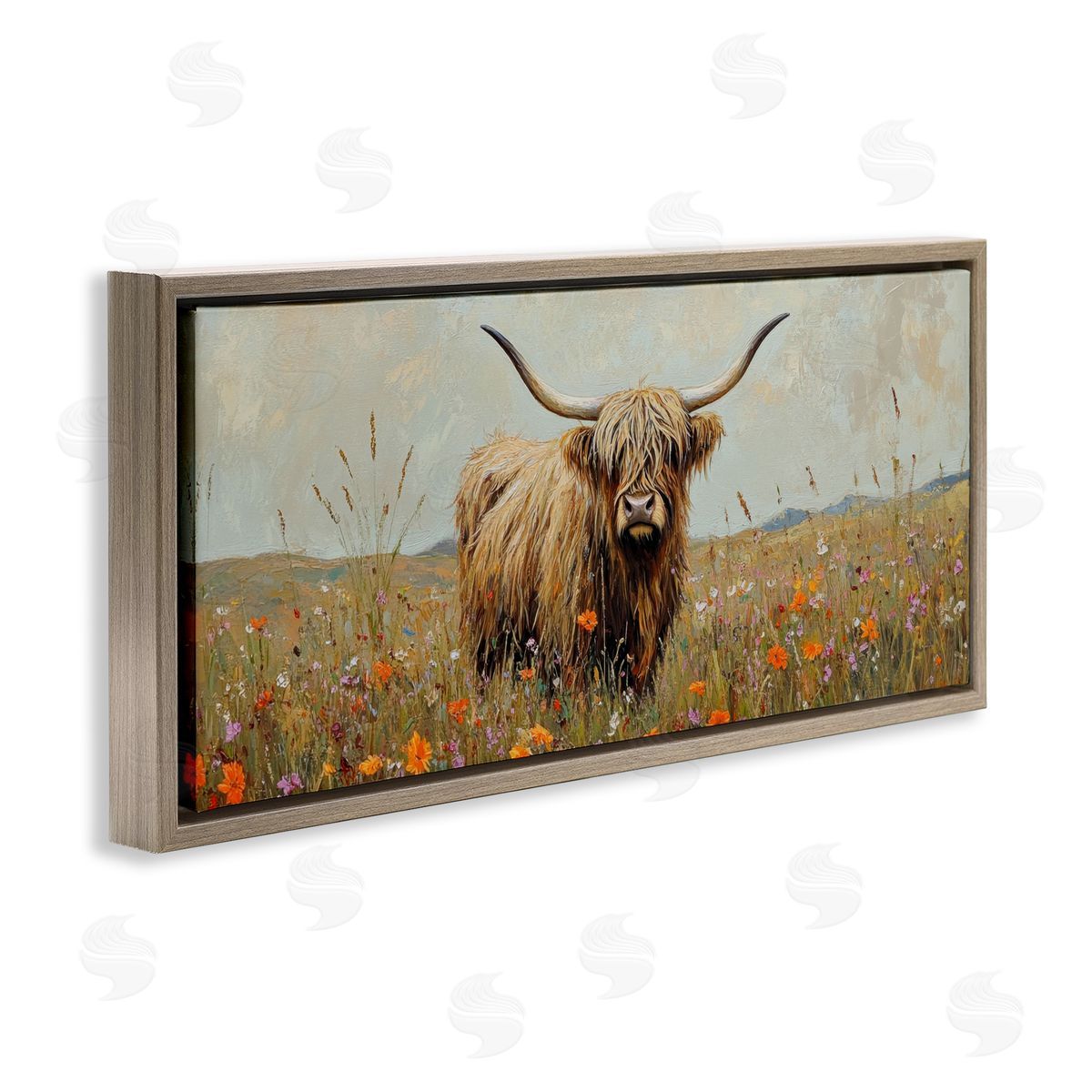 Petal Prints Design Longhorn And Wildflowers Canvas Wall Art Print