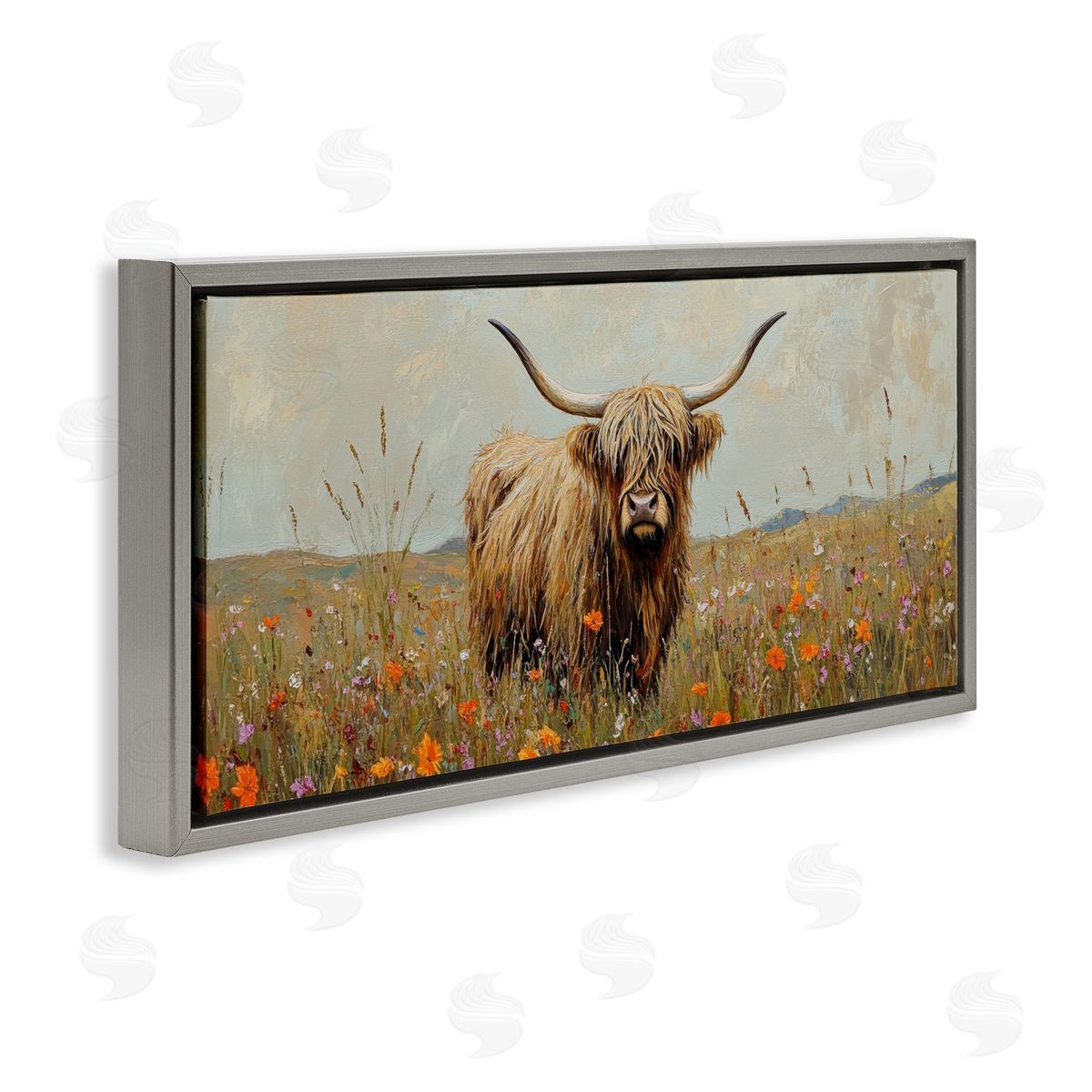 Petal Prints Design Longhorn And Wildflowers Canvas Wall Art Print