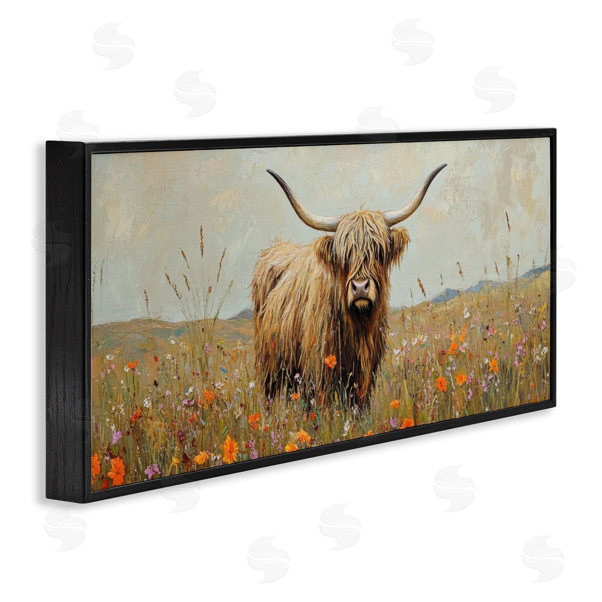 Petal Prints Design Longhorn And Wildflowers Canvas Wall Art Print