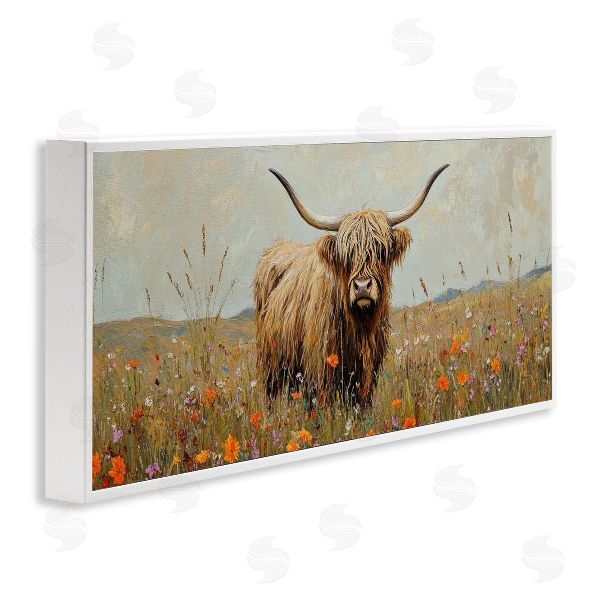 Petal Prints Design Longhorn And Wildflowers Canvas Wall Art Print