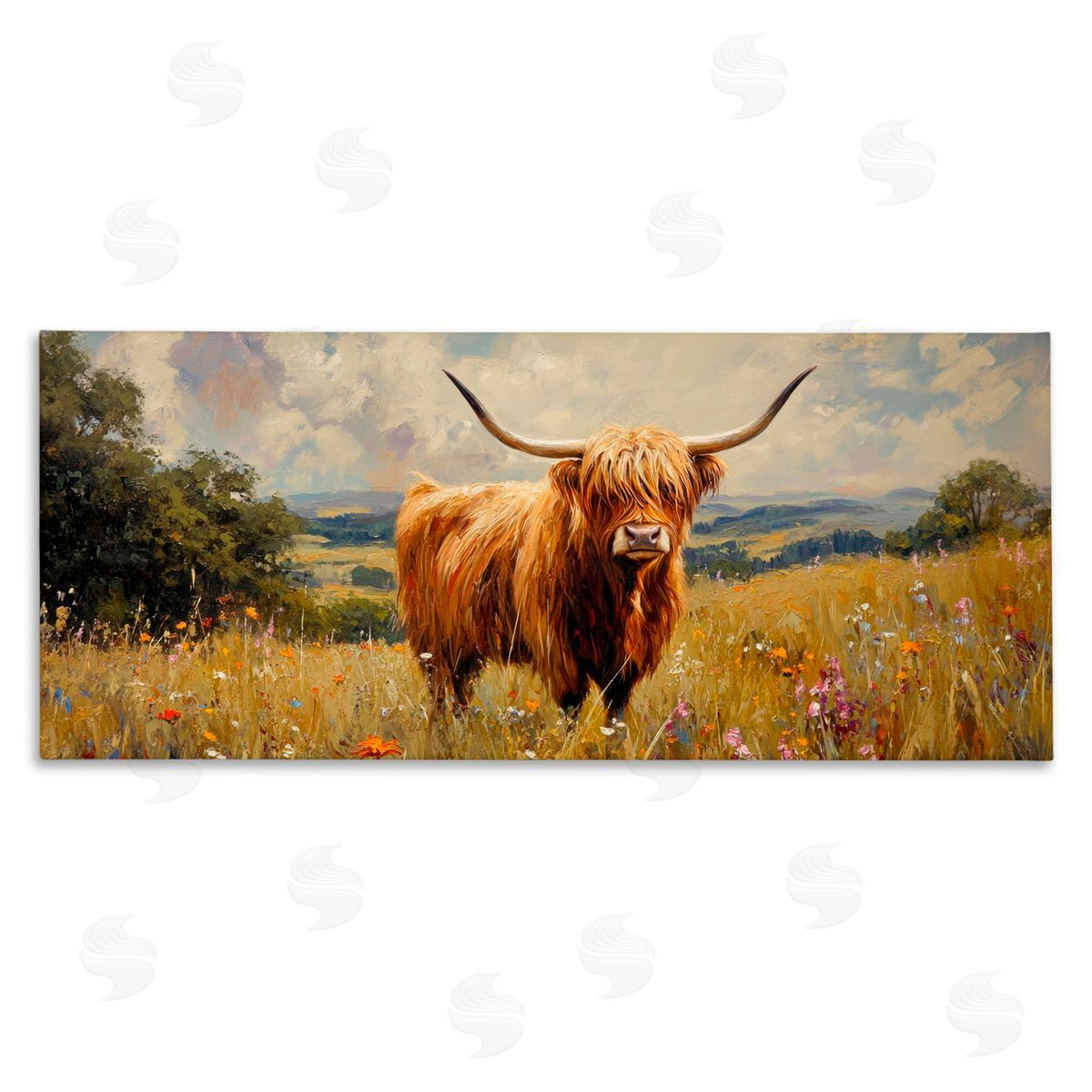 Petal Prints Design Highland Cow In Sunshine Canvas Wall Art Print