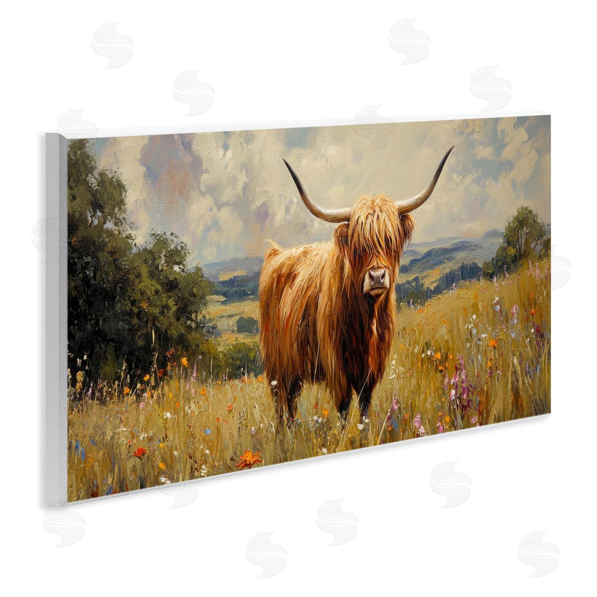 Petal Prints Design Highland Cow In Sunshine Canvas Wall Art Print