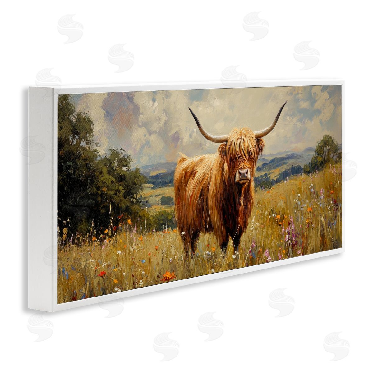 Petal Prints Design Highland Cow In Sunshine Canvas Wall Art Print