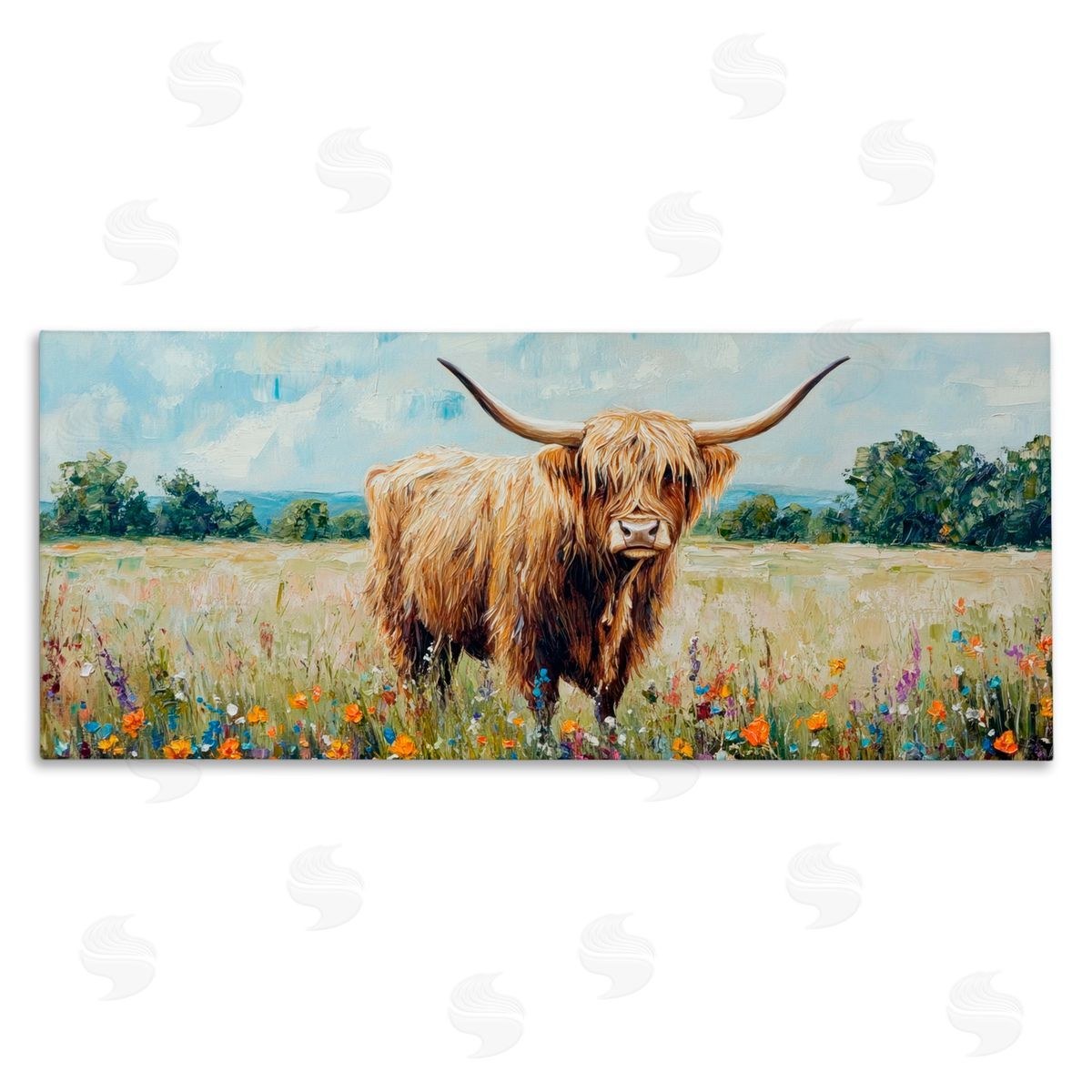 Petal Prints Design Highland Cow Meadow Canvas Wall Art Print