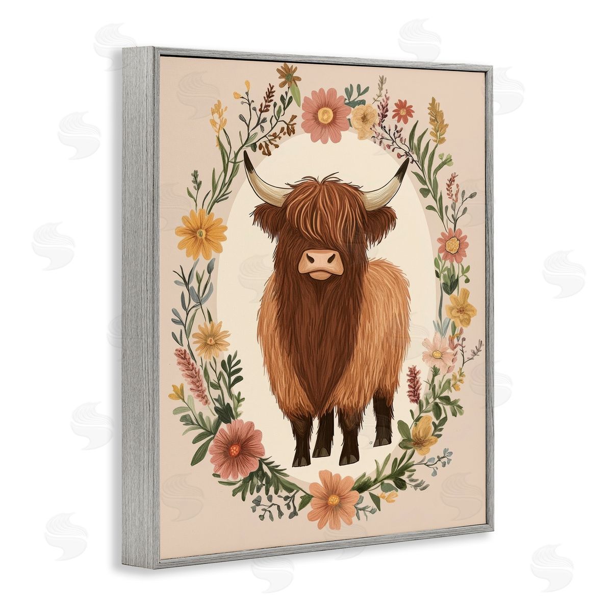 Petal Prints Design Cutesy Floral Highland Cow Canvas Wall Art Print