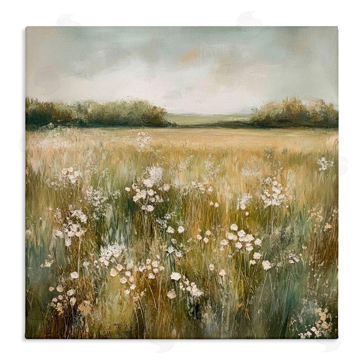 Petal Prints Design Neutral Field Of Flowers Canvas Wall Art Print