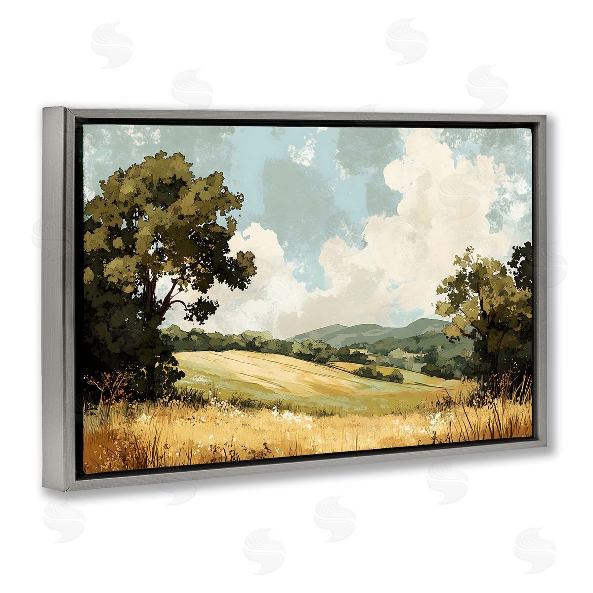 LSR Creative Studio Peaceful Meadow with Overhanging Clouds Canvas Wall Art Print