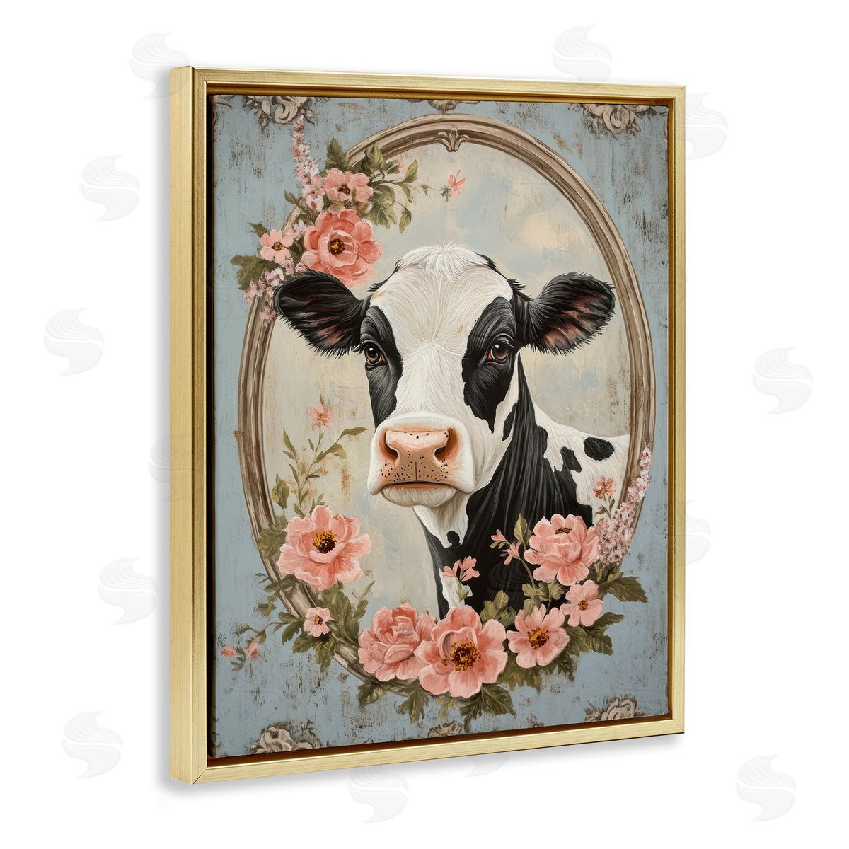 Petal Prints Design Peachy Peonies Cow Portrait Canvas Wall Art Print