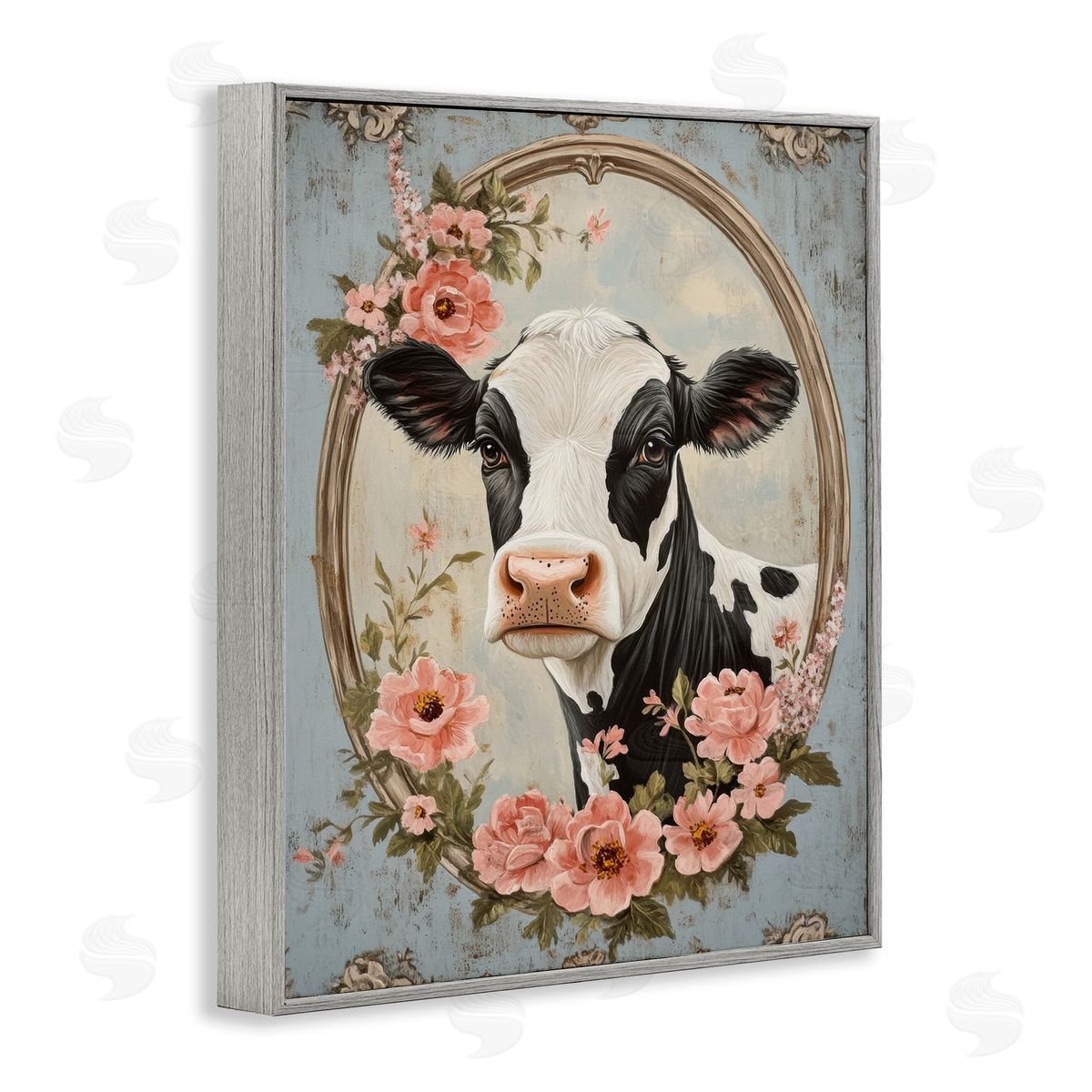 Petal Prints Design Peachy Peonies Cow Portrait Canvas Wall Art Print