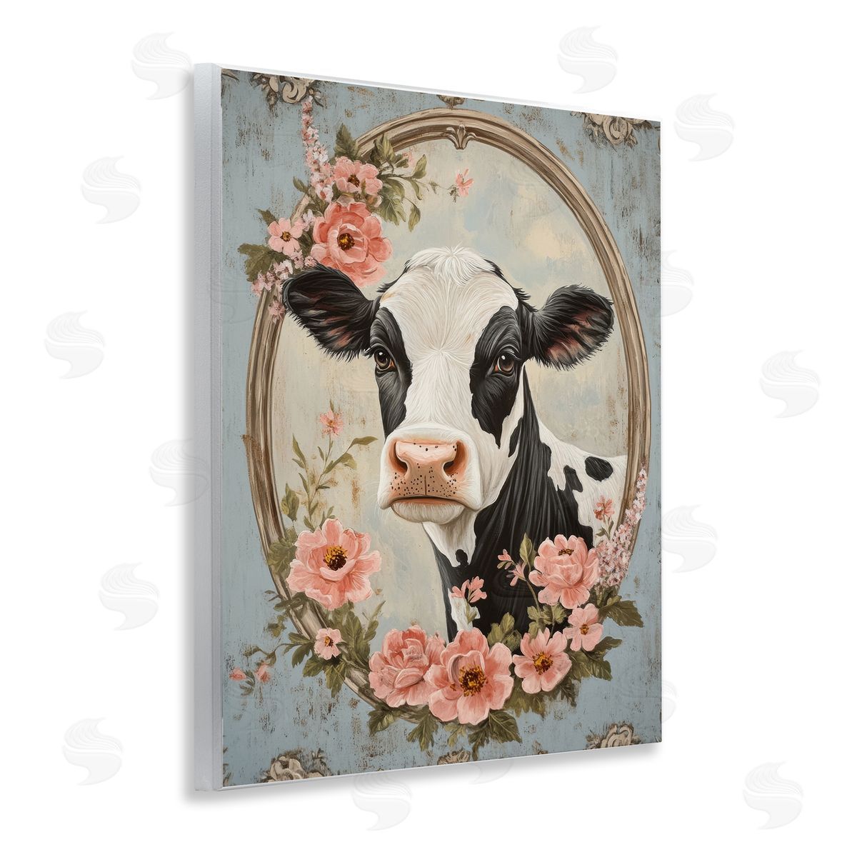 Petal Prints Design Peachy Peonies Cow Portrait Canvas Wall Art Print
