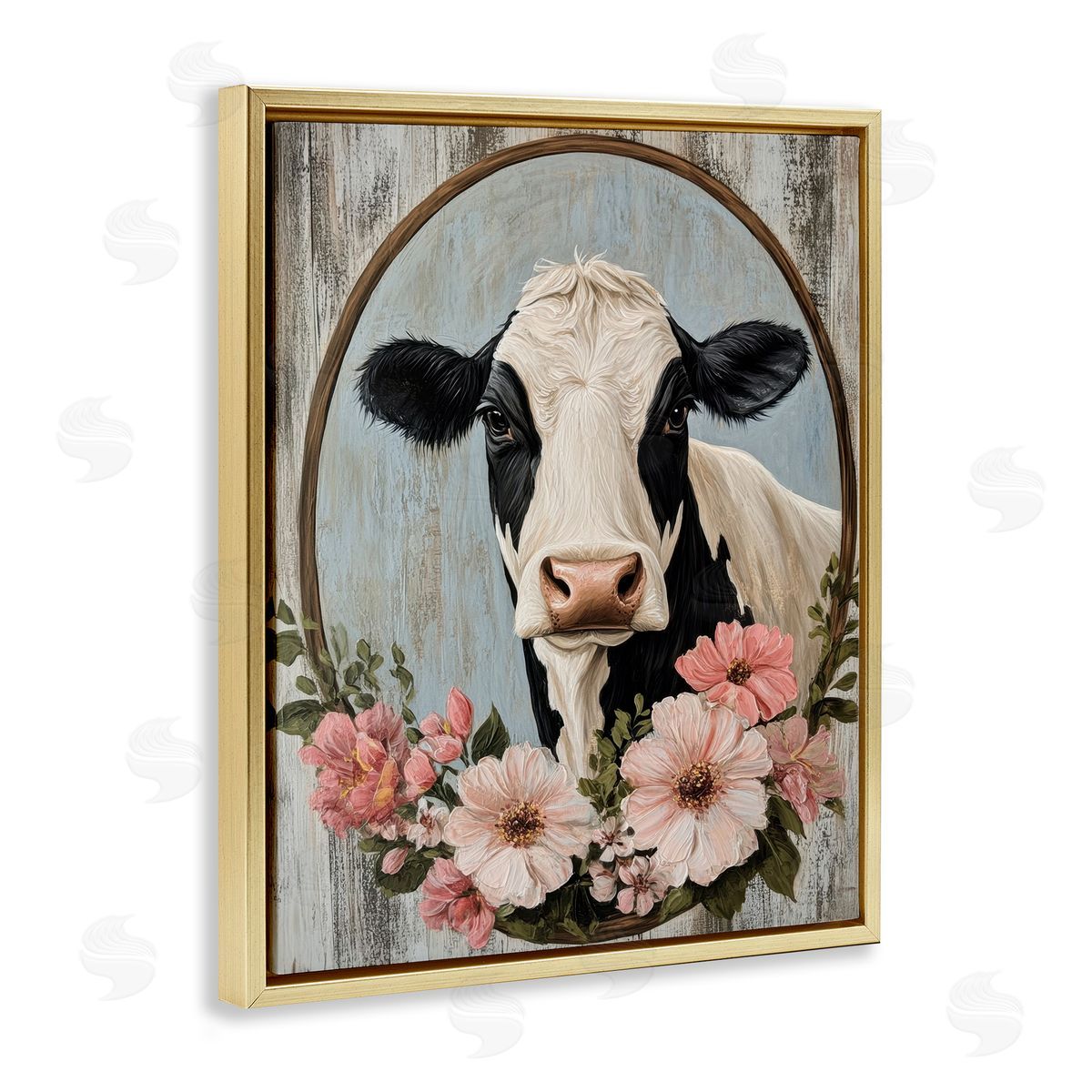 Petal Prints Design Pretty Floral Cow Portrait Canvas Wall Art Print