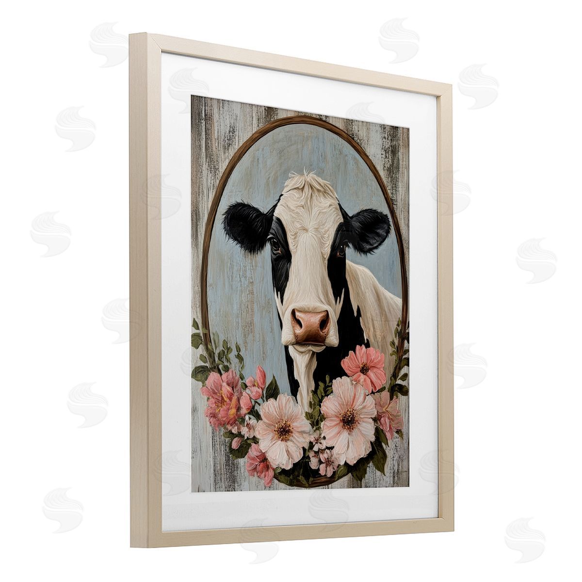 Petal Prints Design Pretty Floral Cow Portrait Canvas Wall Art Print