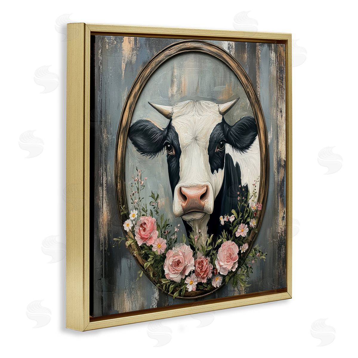 Petal Prints Design Classic Cow & Rose Garland Canvas Wall Art Print