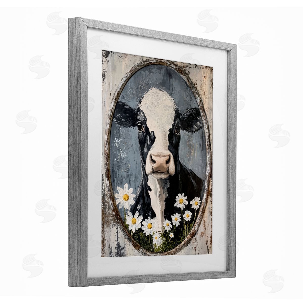 Petal Prints Design Distressed Cow Portrait Canvas Wall Art Print