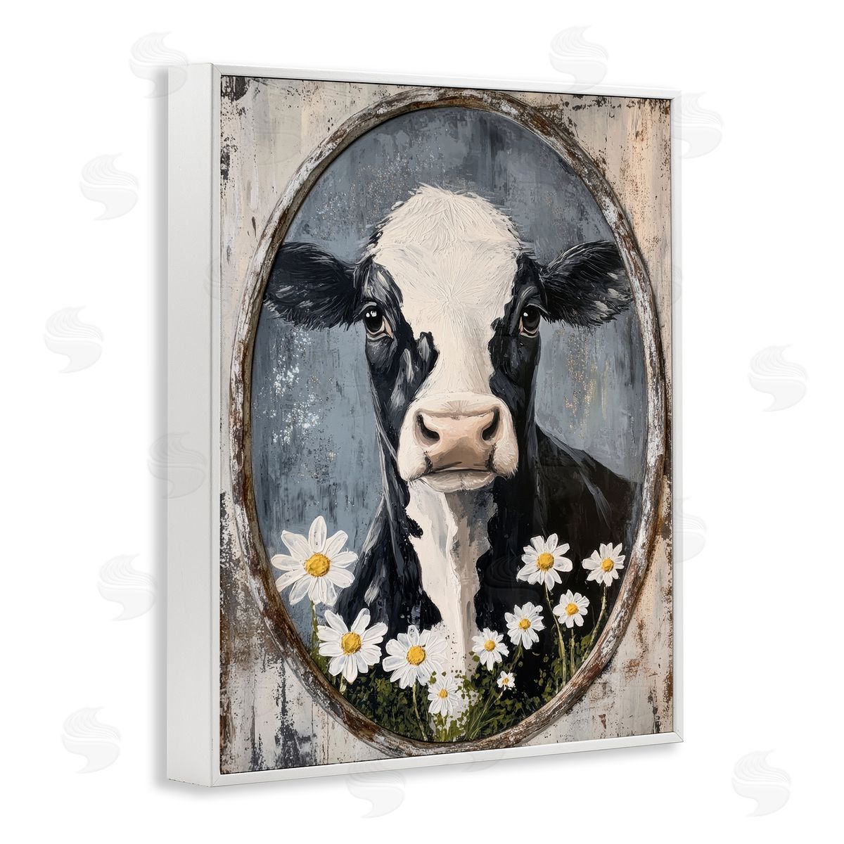 Petal Prints Design Distressed Cow Portrait Canvas Wall Art Print