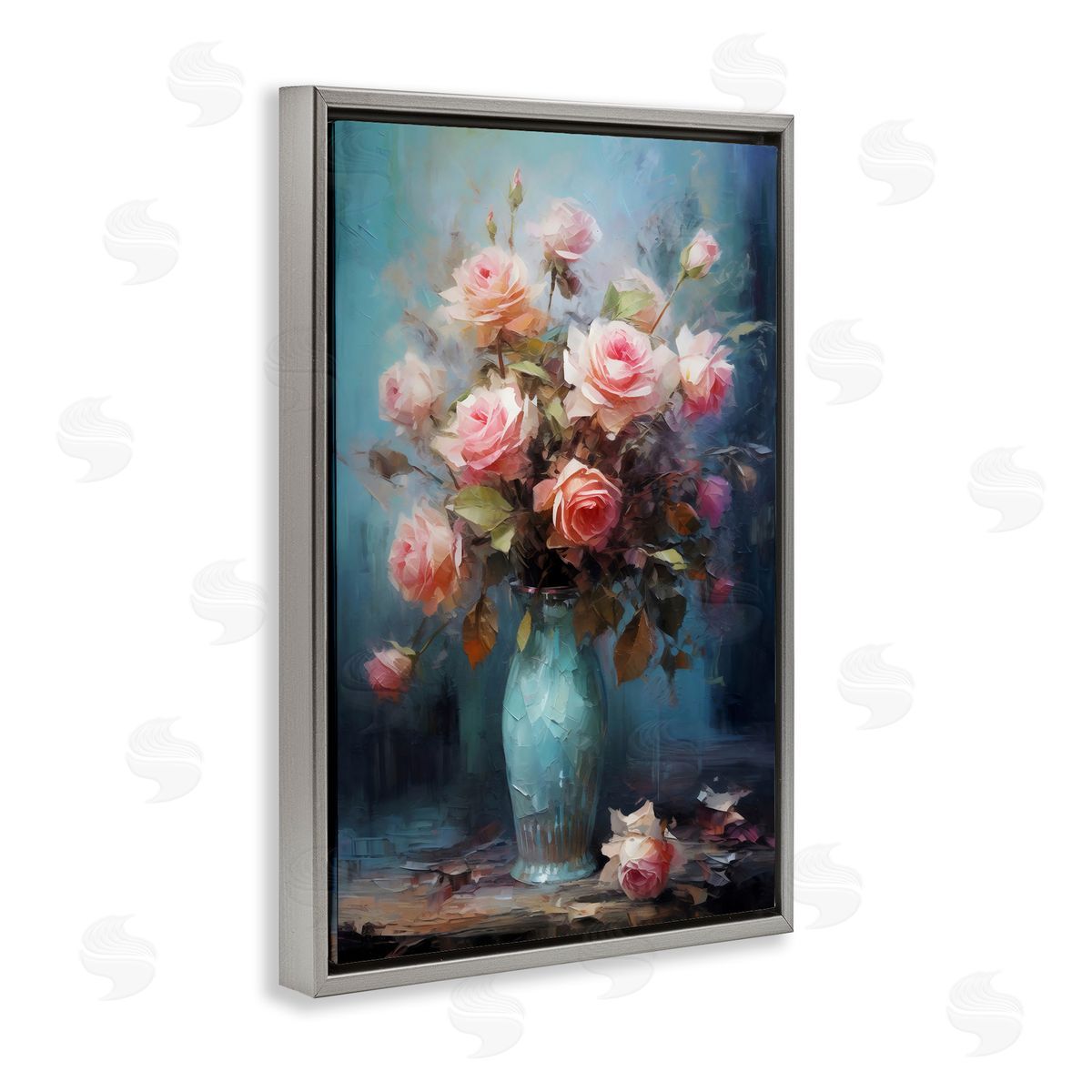 LSR Creative Studio Blue Vase with Pink Roses Canvas Wall Art Print