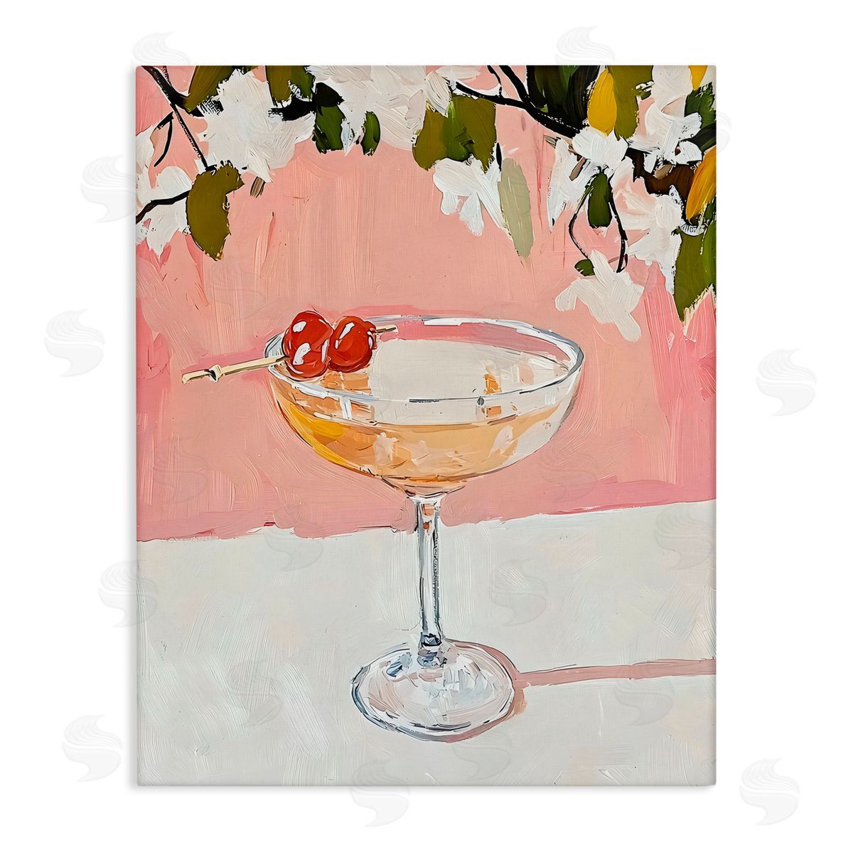 Riley B Pink Cocktail with Apple Blossoms Canvas Wall Art Print