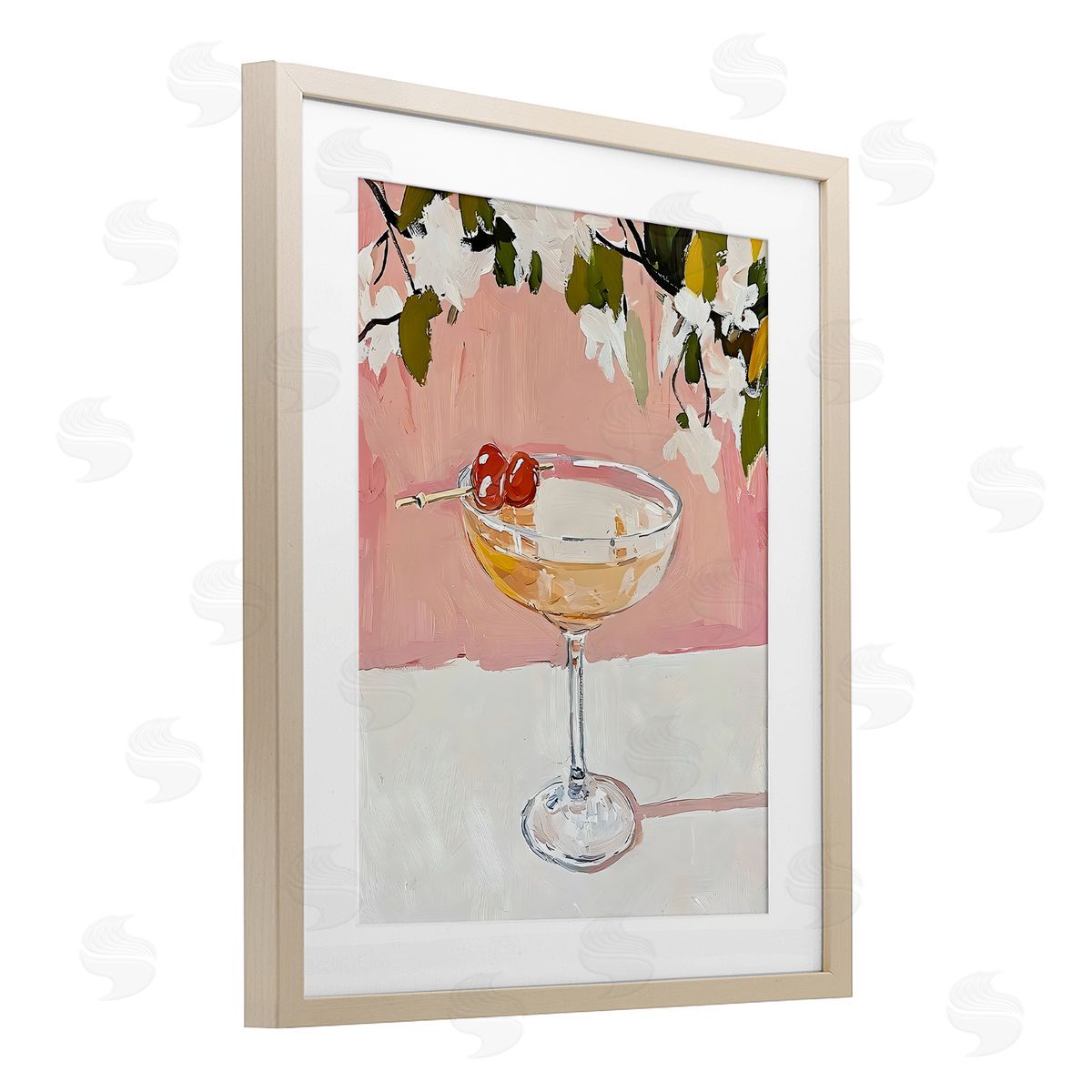 Riley B Pink Cocktail with Apple Blossoms Canvas Wall Art Print