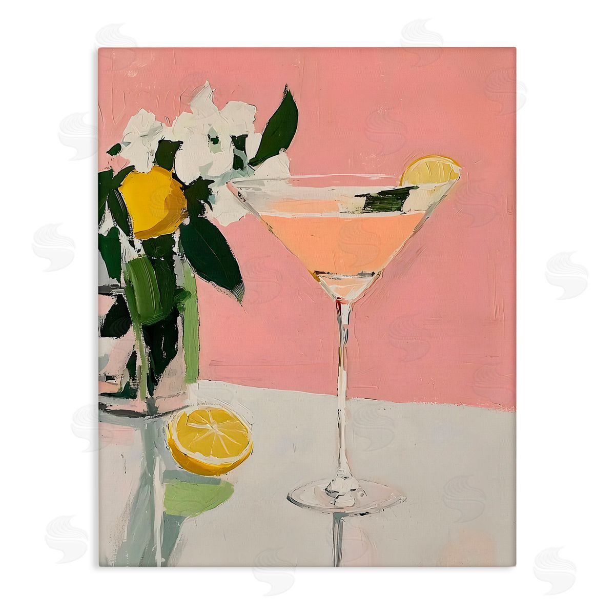 Riley B Pink Cocktail with Lemons Canvas Wall Art Print