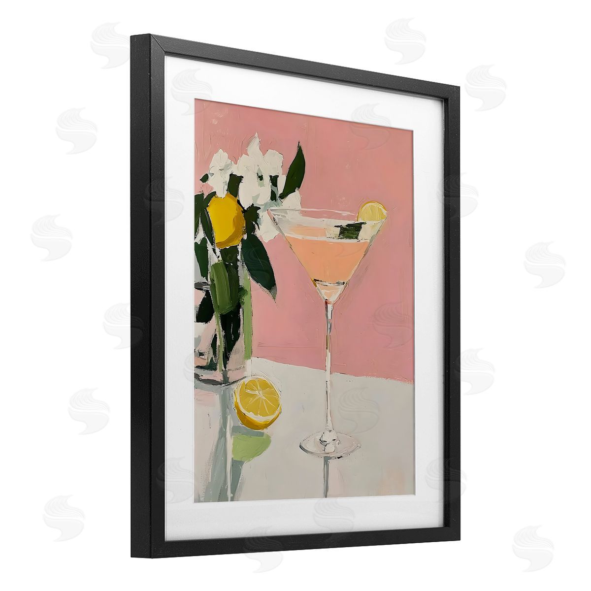 Riley B Pink Cocktail with Lemons Canvas Wall Art Print