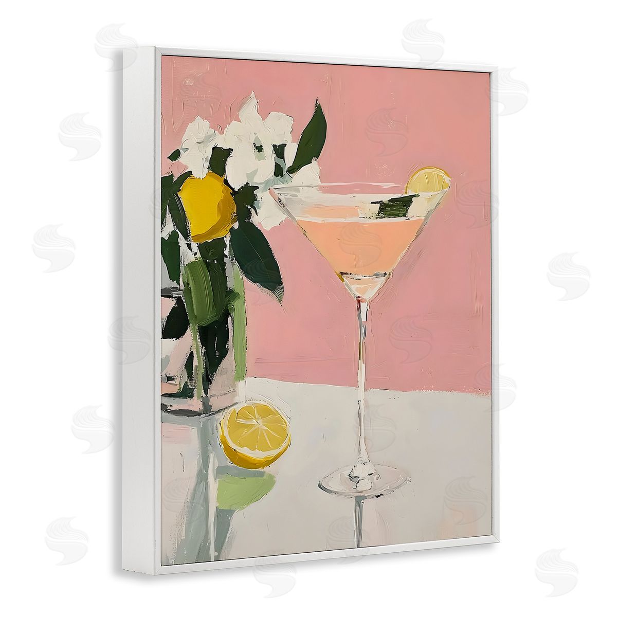 Riley B Pink Cocktail with Lemons Canvas Wall Art Print