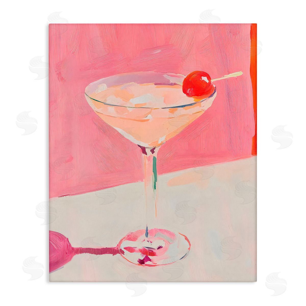 Riley B Pink Cherry Cocktail Canvas Wall Art Print