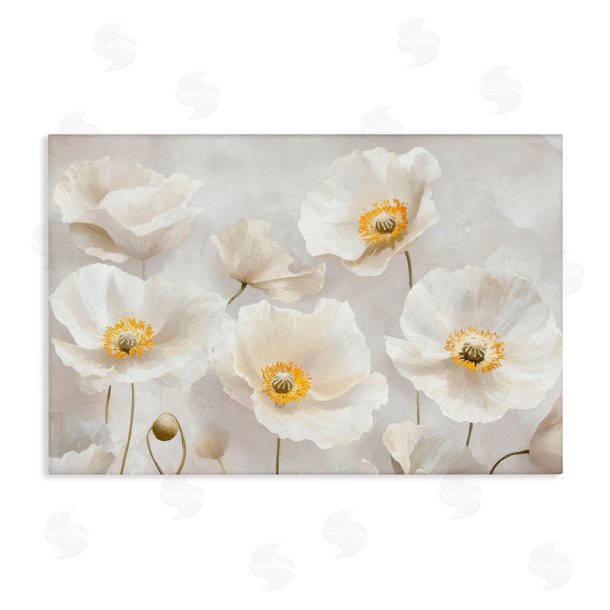 Petal Prints Design Elegant White Floral Canvas Wall Art Print