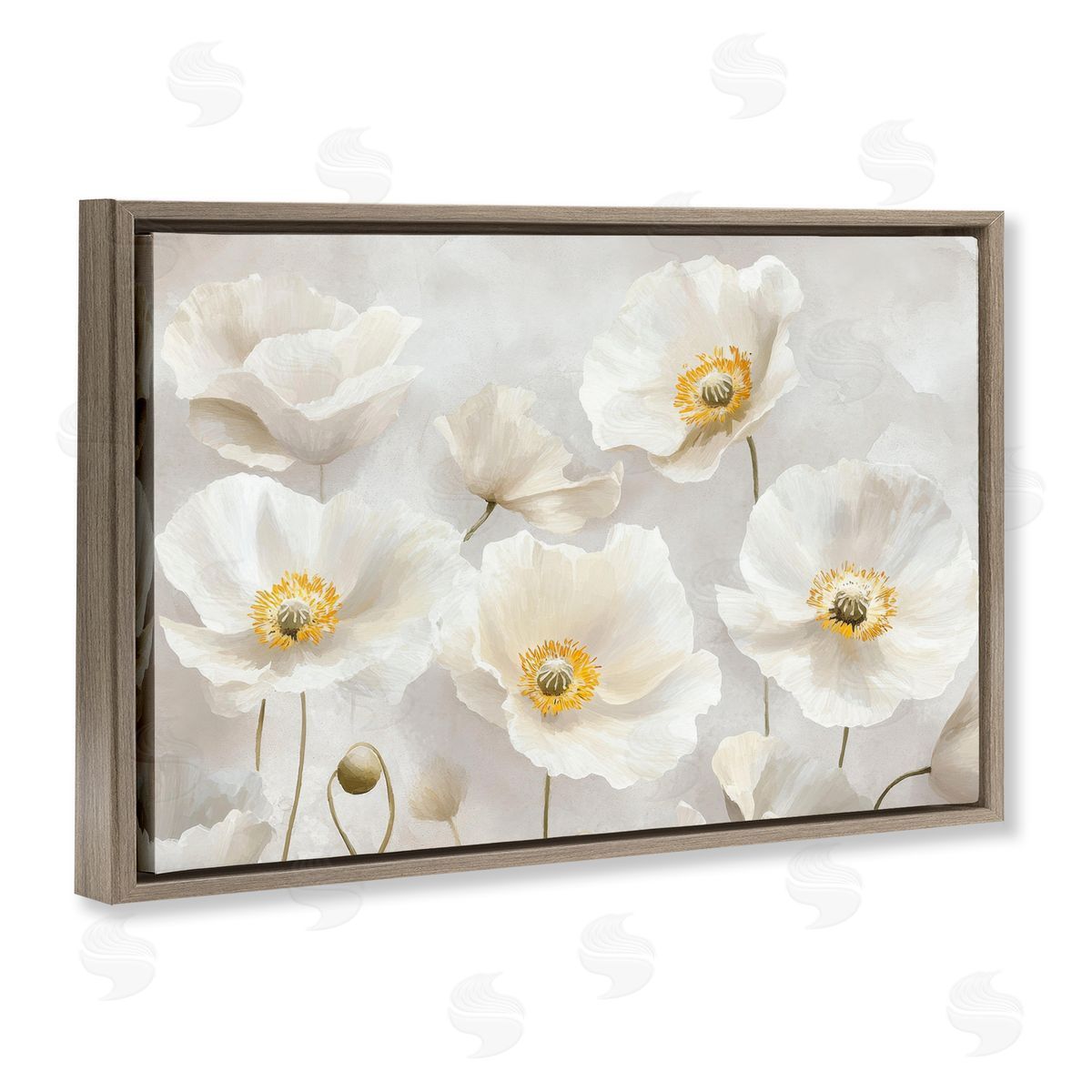 Petal Prints Design Elegant White Floral Canvas Wall Art Print