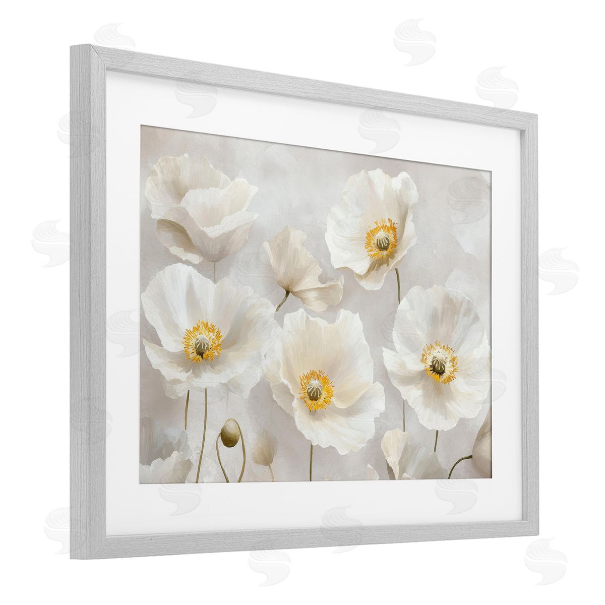 Petal Prints Design Elegant White Floral Canvas Wall Art Print