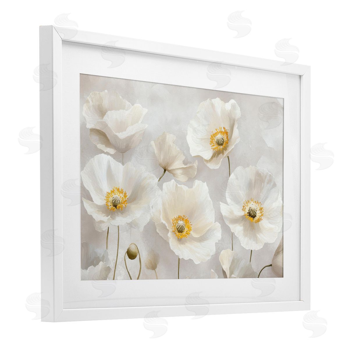 Petal Prints Design Elegant White Floral Canvas Wall Art Print