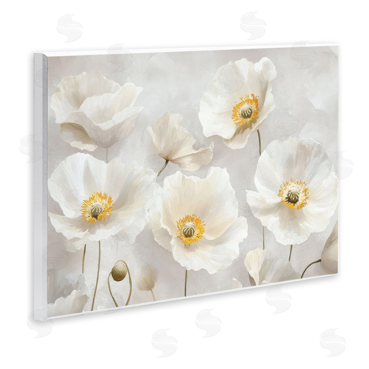 Petal Prints Design Elegant White Floral Canvas Wall Art Print