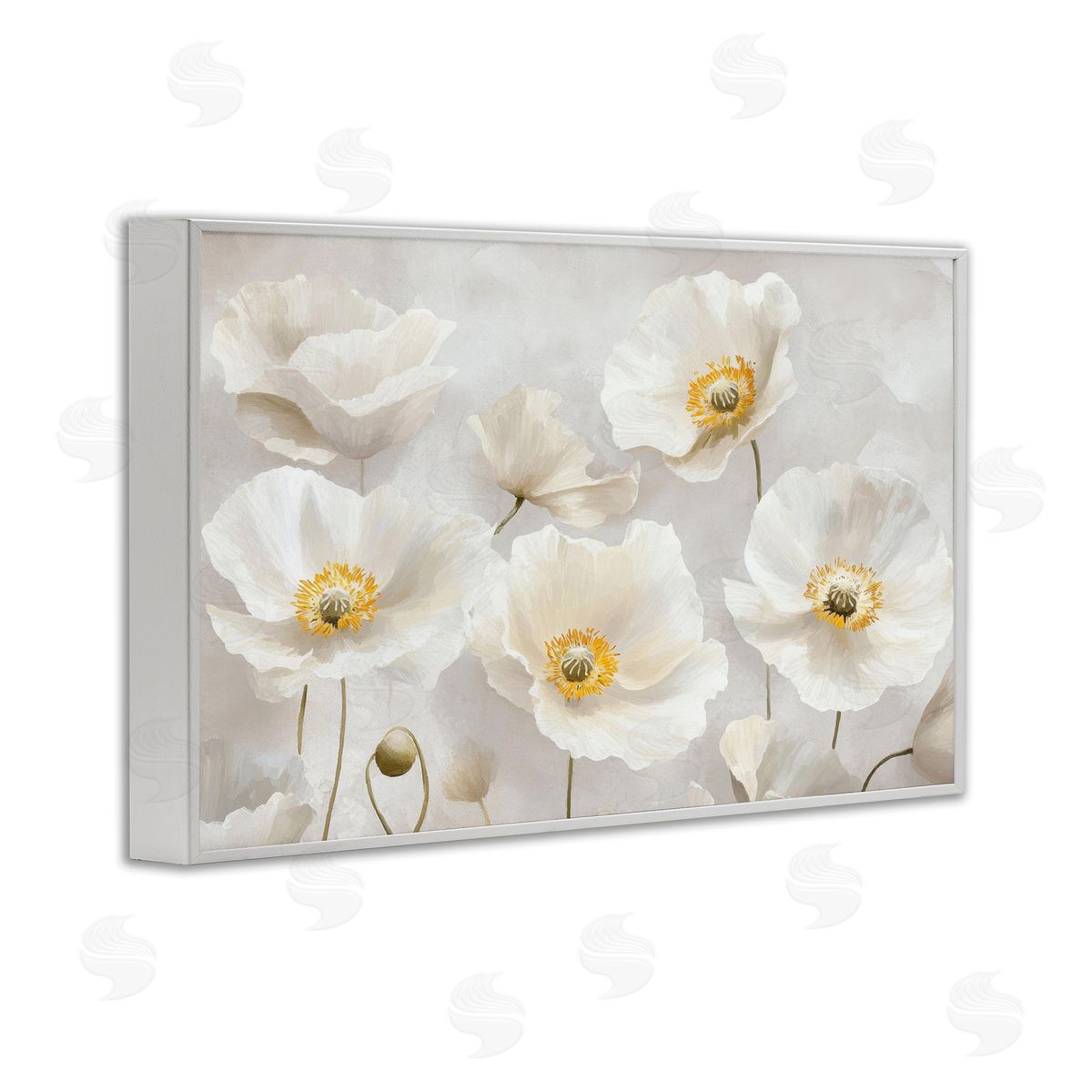 Petal Prints Design Elegant White Floral Canvas Wall Art Print