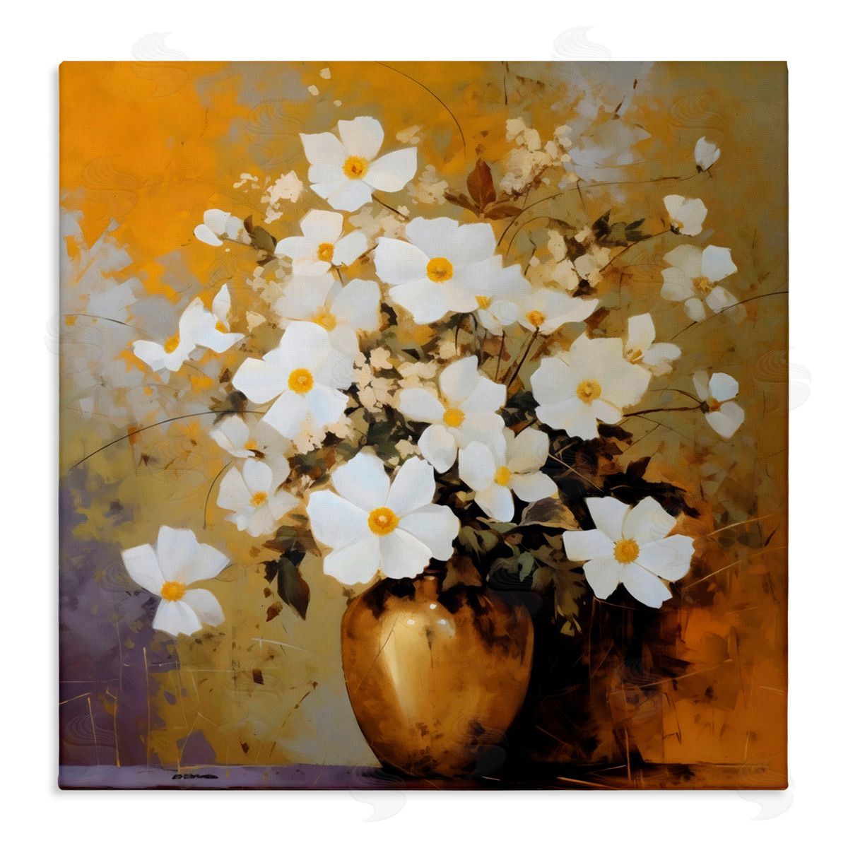 LSR Creative Studio Golden Vase with Daisies Canvas Wall Art Print
