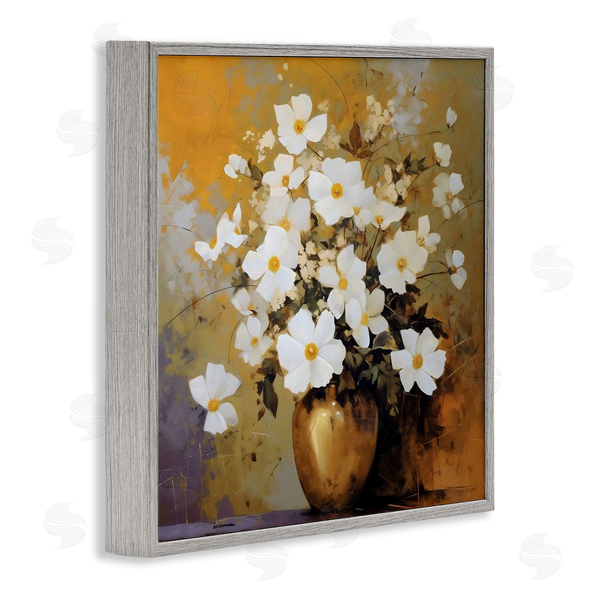 LSR Creative Studio Golden Vase with Daisies Canvas Wall Art Print