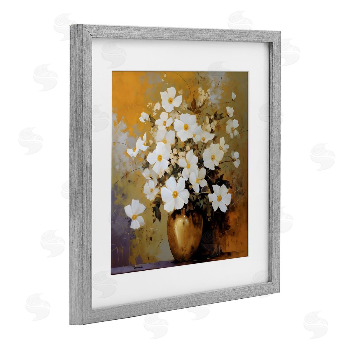LSR Creative Studio Golden Vase with Daisies Canvas Wall Art Print