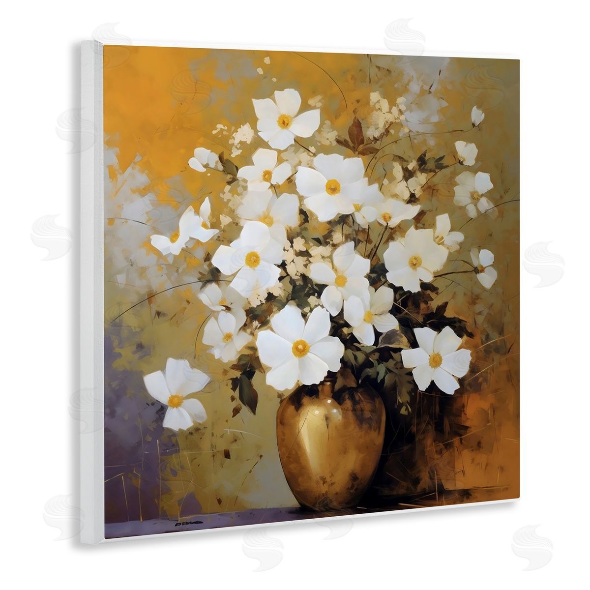 LSR Creative Studio Golden Vase with Daisies Canvas Wall Art Print