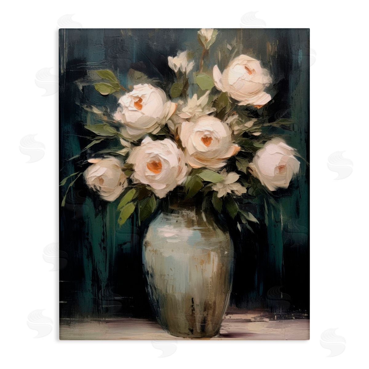 LSR Creative Studio White Roses in Dark Vase Canvas Wall Art Print