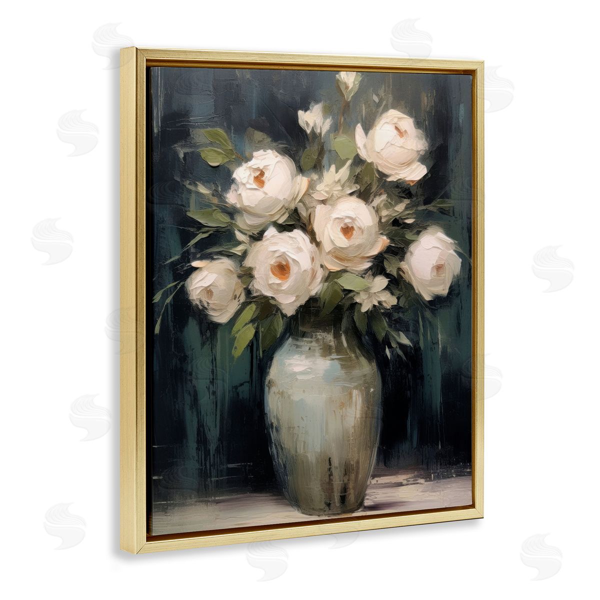 LSR Creative Studio White Roses in Dark Vase Canvas Wall Art Print
