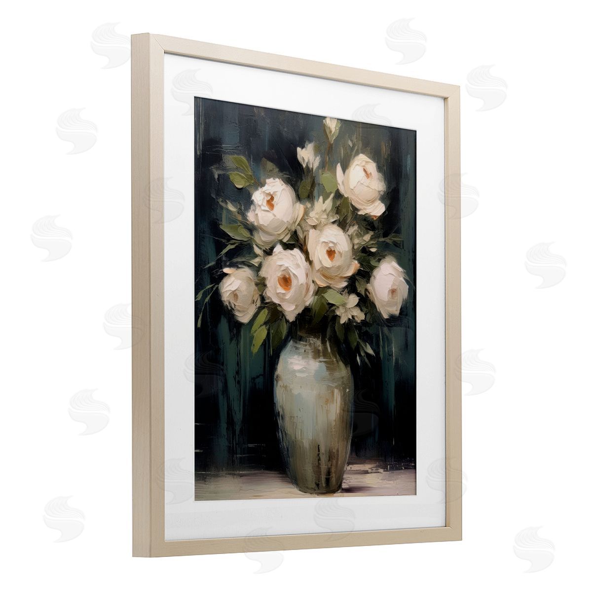 LSR Creative Studio White Roses in Dark Vase Canvas Wall Art Print