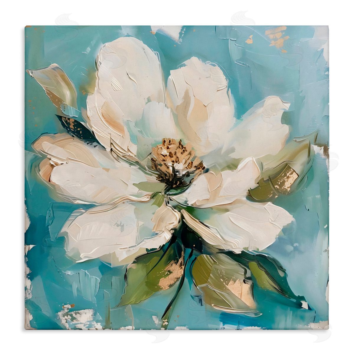 LSR Creative Studio White Floral Blues Canvas Wall Art Print