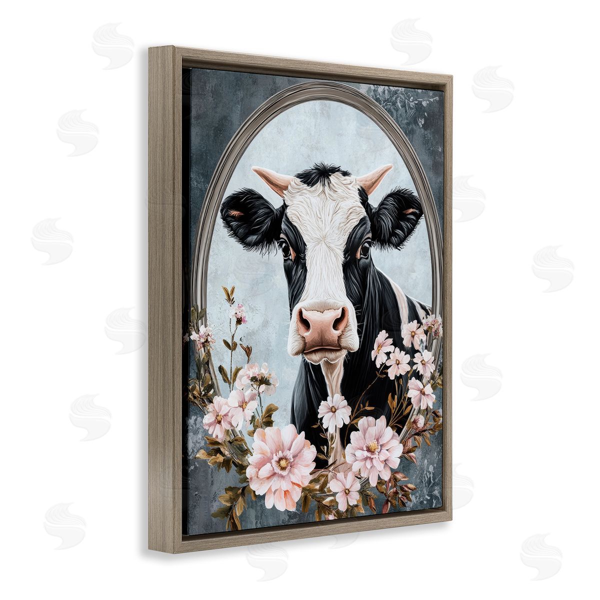 Petal Prints Design Flower Horned Cow Portrait Canvas Wall Art Print