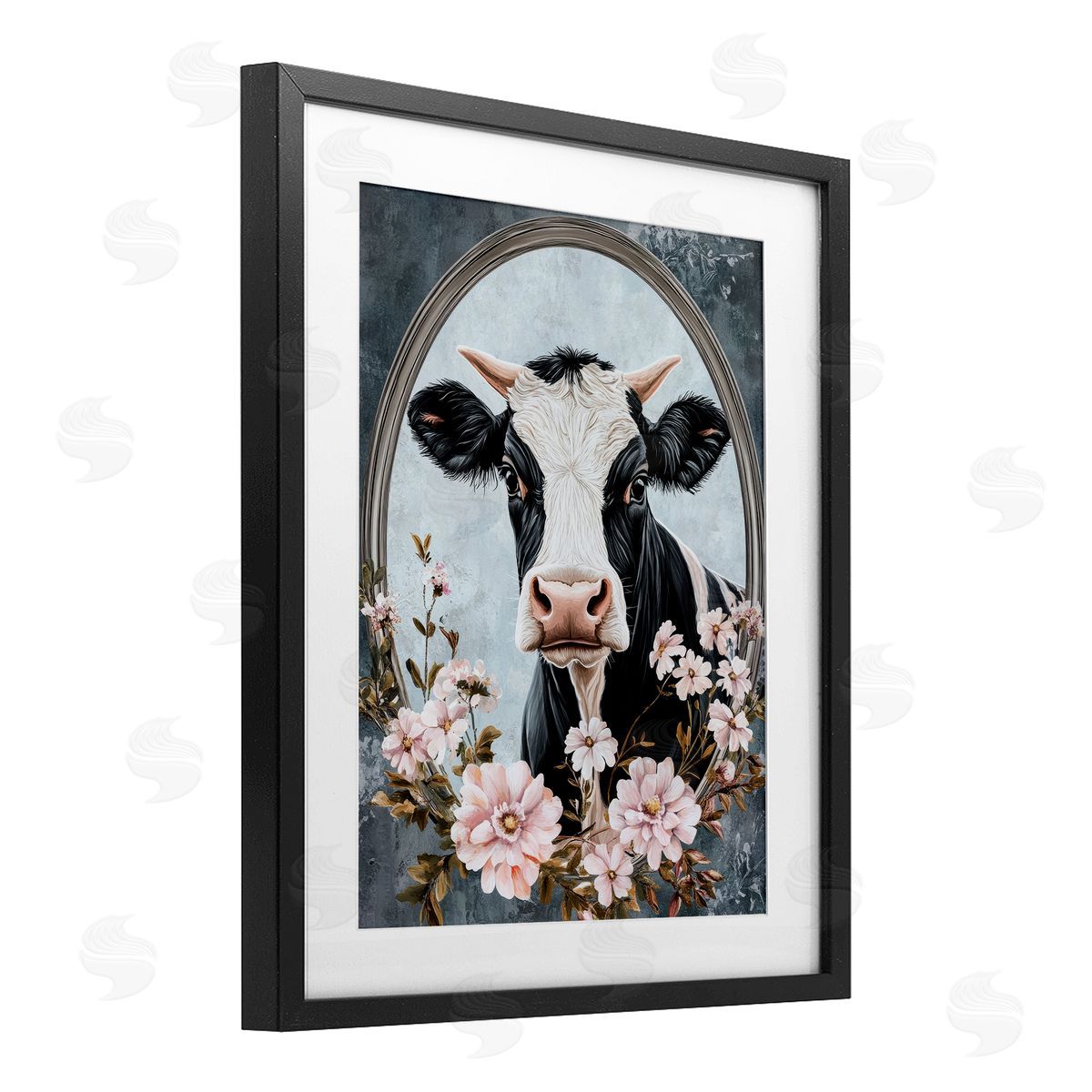 Petal Prints Design Flower Horned Cow Portrait Canvas Wall Art Print