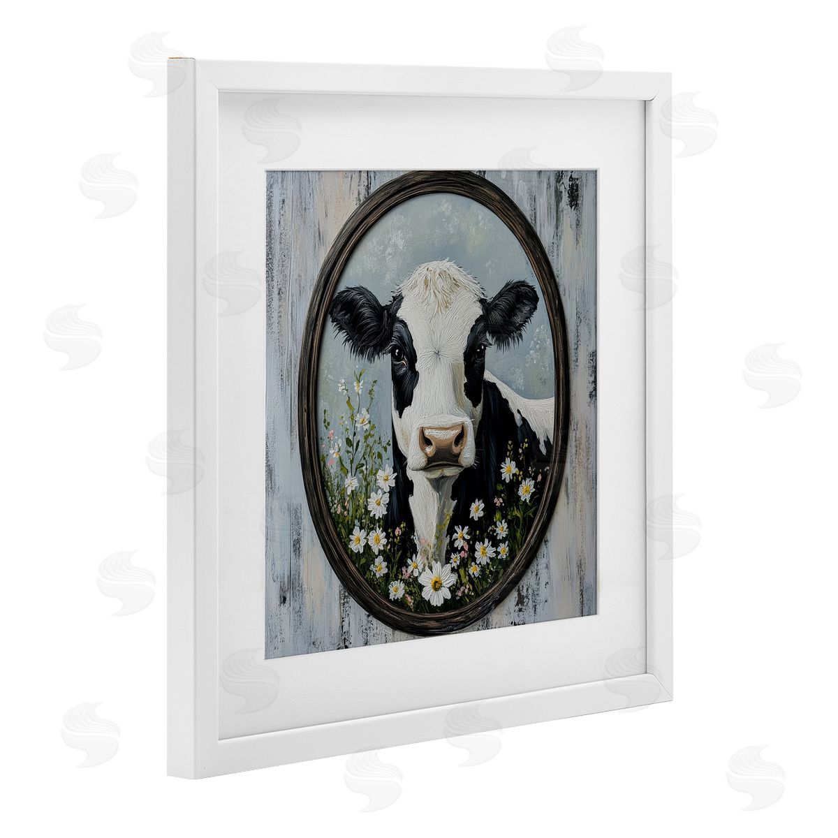 Petal Prints Design Classic Cow & Daisy Portrait Canvas Wall Art Print